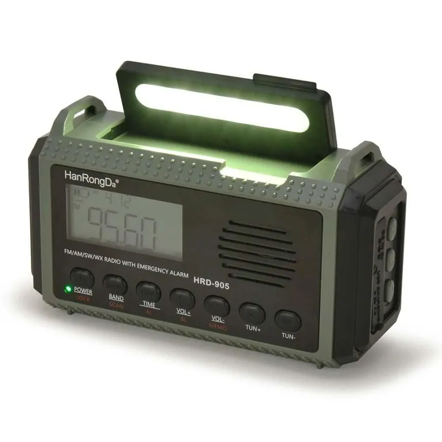 HanRongDa HRD-905 nødradio | håndsving & solpanel | backup strøm HanRongDa HRD-905 nødradio | håndsving & solpanel | backup strøm
